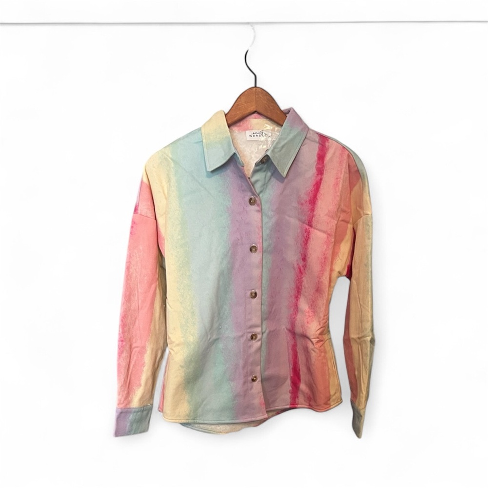 Emily Wonder Pastel Striped Button Down Jacket
